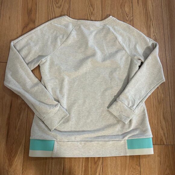 💠 The North Face Pullover Women's L Stretch Logo Casual Elastic Blue Beige EUC - Picture 4 of 4